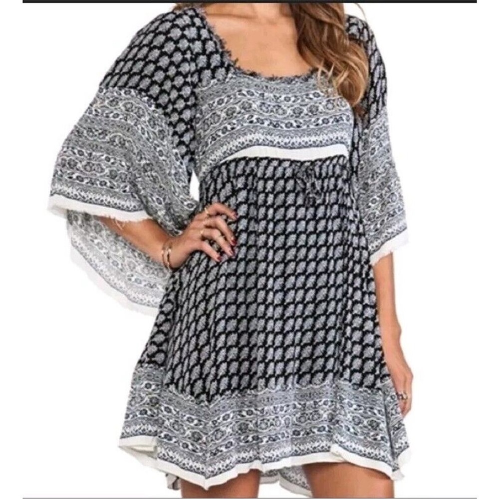 FREE PEOPLE  HEART OF GOLD Boho FLARE SLEEVE Printed dress
